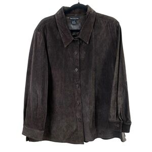 Vintage Women’s Brown Suede‎ Leather Collared Button-down Shirt Jacket Sz 2X